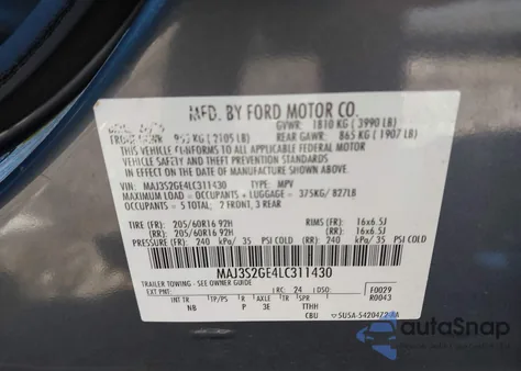 2020 Ford Ecosport Se z USA, uszkodzony, nr VIN MAJ3S2GE4LC311430